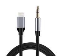 Wonvify Câble auxiliaire de voiture pour i-Phone, adaptateur audio auxiliaire Lightn-ing vers jack 3,5 mm stéréo tressé, compatible avec i-Phone 14/14 Pro/13/13 Pro/12/11/X/XS, gris noir, 1 m