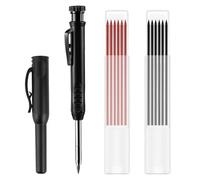 Wonvify Crayon de Charpentier Mécanique avec 12 Recharges Noir&Rouge, Porte-Mines avec Taille crayon, Porte Mine Marqueur à Trou Profond, Crayon Chantier pour Architecte Menuisier