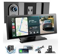 WonVon Écran de lecture de voiture sans fil, moniteur de 10,26" avec Apple Carplay et Android Auto, caméra de recul 4K 64G, caméra de recul 1080p, tablette tactile portable, tableau de bord multimédia