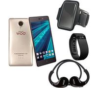 woo Funny - téléphone Portable Smartphone casiopea 3 Doré 5 " + Bracelet d'activité + Brassard imperméable + Écouteurs Sport