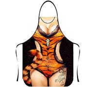 WOO LANDO Tablier de cuisine avec bande de cou à nouer, imperméable, 73 x 57 cm (TIGERESS)