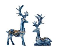 WOO MANTO Lot de 2 Cerfs de Noël, Hauteur : 11 cm et 9,5 cm, Petit cerf, décoration de Noël, Renne (Bleu)