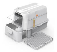 Wooaidagg Litière pour chat en acier inoxydable avec couvercle, grand bac à litière fermé amovible en métal avec pelle et tapis pour tous les chats, n'absorbe pas les odeurs, surface antiadhésive