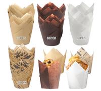 Woobroo Caissette Muffins Papier Tulipe 200 PCS, Caissettes Cupcake Taille standard, Naturel & Non Blanchi, Moule Muffins Papier pour Cuisson Mariage, Anniversaire, Fête, (4×50PCS)