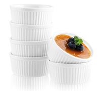Woobroo Lot de 6 bols à crème brûlée - 9 cm - 200 ml - Moules à soufflé - Passent au four - Moules à crème brûlée - En céramique - Passent au four - Blanc