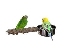 Wood Bird Perch with Bowl, Wooden Cage Stand, Natural Feeder, Food Water Bowls for Cockatiels, Budgies, Medium Parrots, Lovebirds, Conures, Canaries, Pet Cages, 10.24x3.94x1.97 inches