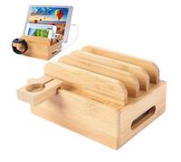 Wood Charging Station - 25cm Desktop Organizer, Rack Multi-Device Stand, Elegant Wood Design | Nightstand Station for Cell Phone Watch Laptop Tablet Home Office Desk Accessory Power Dock