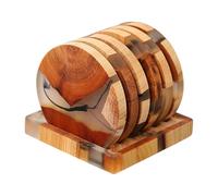 Wood Coasters Set, Drink Coaster Mat, Coffee Coaster Set, Mug Coaster Wood, Tabletop Protection Coaster, Set of 6 Elegant Wooden Coasters With Holder Easy Storage for Coffee Beer Mug Wine Glass Bottle
