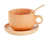 Wood Coffee Cup - 290 ml Wooden Natural Drinkware With Spoon | Coffee Cups Saucers, for Golf Winter Yard Courtyard Outdoor Garden Park Home Picnic Camping Party Whiskey Beer