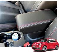 WOOD COMPANY Premium Armlehne kompatibel mit Fiat 500X Sport Schwarz mit Doppelnähten, Rot und Grau, Montage unsichtbar integriert, großes Ablagefach kompatibel mit 500X