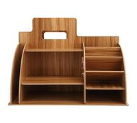 Wood Desktop Organizer, Innovative Cosmetics Stationery Storage Rack, Elegant and Sturdy MDF Material for Home Office, Keeps Books and Stationery Neat and Orderly (Cherry)