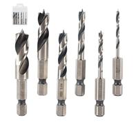 Wood Drill Bit Set 6 Pieces Hexagonal - Quick Change High-Speed Steel Tool | Drill Bit Set for Automotive Car Mechanics Repair Maintenance | Garage Workshop Home Improvement Work Wood Drill Bit Set 6