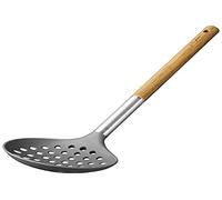 Wood Écumoire Nylon avec Manche Bois, 35cm Taille, Marron/Gris