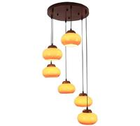Wood Entryway Foyer Staircase High Ceiling 3 Orange Glass Mid Century Chandelier Farmhouse Rustic Hanging Pendant Light for Long Stairwell Bedroom Dining Room Kitchen Island