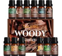 Wood Essential Oils,12 X 10 Ml Men's Essential Oil For Diffusers,Incense,Teck,Sandalwood,Cypress,Cedar,Patchouli,Leather,Bamboo,Pine,Rosewood,Cinnamon,Black Spruce