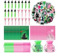 Wood Homing Lot de 24 articles de papeterie Princesse sorcière vert et rose 4 en 1 pour stylo à bille et mini carnet, autocollants et sacs à friandises en organza pour récompenses scolaires pour