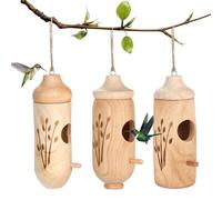 Wood Hummingbird House, 3X Handmade Wooden Bird Nesting Hut, Breeding Cave Shelter for Garden, Yard, Balcony, Porch, Tree Trunk (4.92x2.95x1.97 inches)
