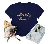 WOOD MEETS COLOR T-Shirt de l'équipe de la mariée,T-Shirt Femme,de Demoiselle d'honneur Shirts(Maid of Honor Navy Blue S)
