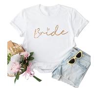 WOOD MEETS COLOR T-Shirt Team Bride, T-Shirt pour Femme, de Demoiselle d'honneur Shirts, Or Rose Bride White, M