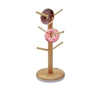 Wood Pretzel Holder, Donut Display Stand, Tree Shaped Rack, Six Arm Design, Stable Wooden Base, Perfect for Brunch Buffets and Dessert Table Decorations at Weddings and Restaurants, 14.17x6.1 inches