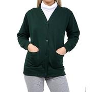WOOD QUAIL Pull à col rond en V pour garçons et filles - Pull en polaire à manches longues - Uniforme scolaire - 5-13 ans, Bouton vert bouteille, 7-8 ans