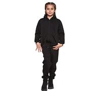 WOOD QUAIL Survêtement à capuche uni et imprimé pour enfants, garçons et filles, avec jogging, vêtements de sport, pour enfants de 5 à 13 ans, Combinaison zippée noire, 13-14 ans