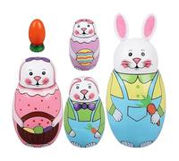 Wood Rabbit Nesting Dolls - 5 Piece Handmade Wooden Bunny Set, Russian Style Stacking Figurines | Cute Animal Decorative Toys for Children, Adults, Collectors, Classroom Learning, Display