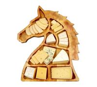 Wood Serving Tray - Plateau de service en bois | Wood Horse Head Design Tray, With Compartments Śerving Trays, For Candy, Charcuterie, Cookie, Cupcake, Fruit, Bar, Buffet, Restauration, Dinner, Party