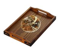 Wood Serving Tray - Platter with Handles, Decorative Trays for Coffee Table, Wooden Platter for Kitchen Counter & Ottoman | Rustic Farmhouse Trays for Breakfast, Lunch, Dinner, Living Room