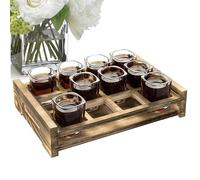 Wood Shot Glass Holder - Burnt Timber Display Tray, Twelve Slot Whiskey Server, Rustic Bar Organizer | Party Serving Board, Tavern Counter Presentation, Nightclub Drink Service, Hotel Lounge Setup
