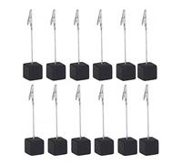Wood Table Number Holder, 12PCS Cube Pine Decorative Black Memo Clip Holder Stand with Alligator Clip for Bedside Decoration