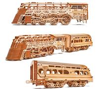 Wood Trick Atlantic Express Train Puzzles en Bois 3D à Construire pour Adultes et Enfants - Parcours jusqu'à 2,7 m - Kit de Modèle de Locomotive Mécanique pour Adultes et Enfants