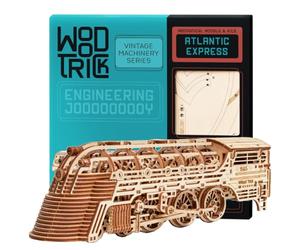 Wood Trick Atlantic Express Train Puzzles en Bois 3D à Construire pour Adultes et Enfants - Parcours jusqu'à 2,7 m - Kit de Modèle de Locomotive Mécanique pour Adultes et Enfants