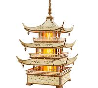 Wood Trick Harmony Tower Pagode Puzzles 3D en bois à LED pour adultes à construire - Gravures délicates - Éclairage à 2 modes - Projet d'ingénierie - Kits de modèles de puzzle 3D mécaniques pour