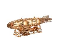 Wood Trick Zeppelin lumineux LED 3D puzzles en bois pour adultes à construire - Hélices et queue mobiles - Support mural et socle inclus - Projet de génie mécanique 3D puzzle DIY