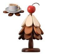 Wood Trivet Set - Foldable Heat Resistant Coasters, Christmas Tree Shape Table Mat | Hot Dish Holder, Wooden Protector Pad for Kitchen Dining Drink Cup Counter Countertops Pans Fruit Serving Fall