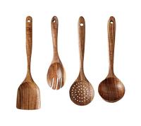 Wood Utensils Set For Cooking | 4 Pack Safe Wood Utensil Sets - Elegant Large Soup Spoon, Health-Friendly Kitchen Tools Set, Cooking Utensils Spatula With Long Handles For Restaurant