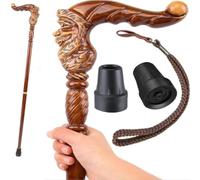 Wood Walking Cane, Rustic Animal Carved Design, Comfortable Accessory | Canne de marche en bois sculptée d'animaux, accessoire confortable pour les personnes âgées, style rustique et fonctionnel