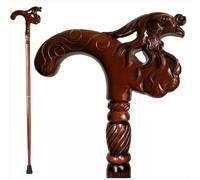 Wood Walking Cane, Rustic Animal Carved Design, Comfortable Accessory | Canne de marche en bois sculptée d'animaux, accessoire confortable pour les personnes âgées, style rustique et fonctionnel