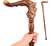 Wood Walking Cane, Rustic Animal Carved Design, Comfortable Accessory | Canne de marche en bois sculptée d'animaux, accessoire confortable pour les personnes âgées, style rustique et fonctionnel