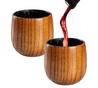 Wood Whiskey Glasses - Set Of 2 Carbonized Cups, Drinking Tumbler | Carbonized Wood, Reusable Set 2, Old Fashioned Style, Beverage Cup, Bourbon Whisky Beer Tea Coffee Bar Home Gift