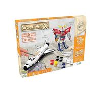 WOOD WORX - Maquettes en Bois A Construire et Personnaliser - Création 2 Maquettes Navette Spatiale + Robot Ranger - Peintures et Stickers Inclus - Loisirs Créatifs - Bois FSC - Idée Cadeau dès 5 ans