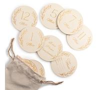 Wood You Buy Lot de Disques en Bois Repères Mensuels Bébé avec Sac de Rangement - Accessoires Photo Nouveau-Né, Panneau Hello World Naissance, Souvenirs Mon Premier Anniversaire (1-12 Mois)