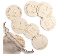 Wood You Buy Lot de Disques en Bois Repères Mensuels Bébé avec Sac de Rangement - Accessoires Photo Nouveau-Né, Panneau Hello World Naissance, Souvenirs Mon Premier Anniversaire (1-12 Mois)