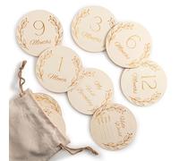 Wood You Buy Lot de Disques en Bois Repères Mensuels Bébé avec Sac de Rangement - Accessoires Photo Nouveau-Né, Panneau Hello World Naissance, Souvenirs Mon Premier Anniversaire (1-12 Mois)