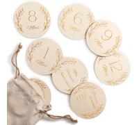 Wood You Buy Lot de Disques en Bois Repères Mensuels Bébé avec Sac de Rangement - Accessoires Photo Nouveau-Né, Panneau Hello World Naissance, Souvenirs Mon Premier Anniversaire (1-12 Mois)