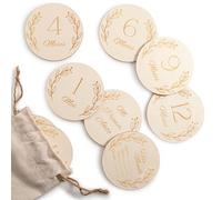 Wood You Buy Lot de Disques en Bois Repères Mensuels Bébé avec Sac de Rangement - Accessoires Photo Nouveau-Né, Panneau Hello World Naissance, Souvenirs Mon Premier Anniversaire (1-12 Mois)