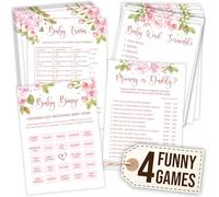 WOODAMORE Jeux amusants pour fête prénatale pour fille - Jeu de bingo pour fête prénatale pour fille, fête prénatale avec mots brouillés, activités florales pour 25 invités, jeu de questions pour