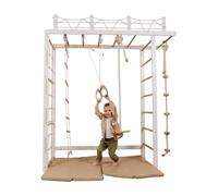 WoodandHearts Échelle suédoise - Échafaudage d'intérieur - Mur d'escalade pour enfants - Équipement de gymnastique avec accessoires de corde en blanc + couleur bois naturel