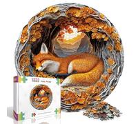 WOODBESTS Puzzle 1000 pièces pour adultes, puzzle 3D rond, 67,5 x 67,5 cm, puzzle difficile difficile pour adultes, puzzle créatif pour la famille et les amis (renard dans la grotte)